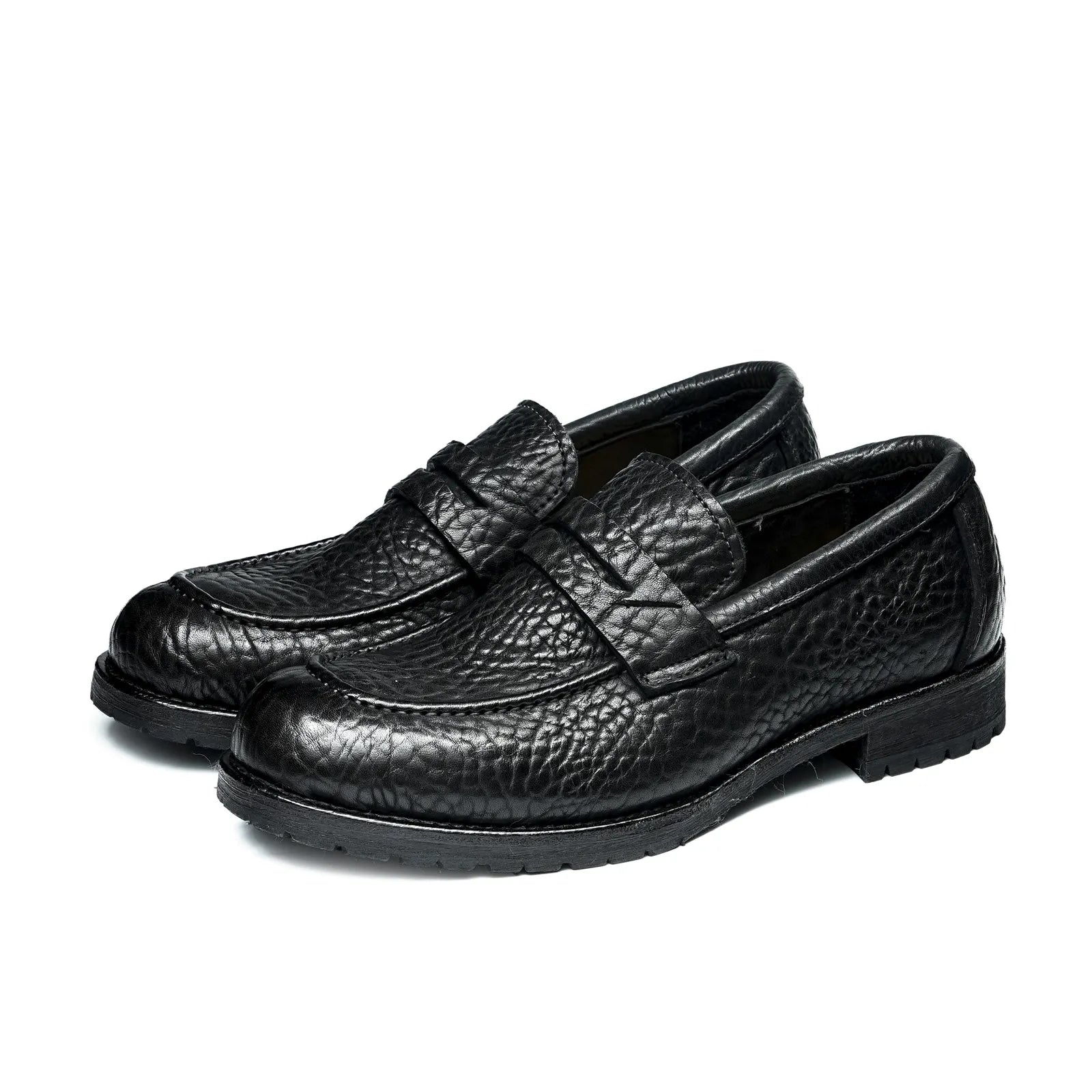 1570-53 Men's Premium Black Leather Loafers, British Style Slip-On Side View