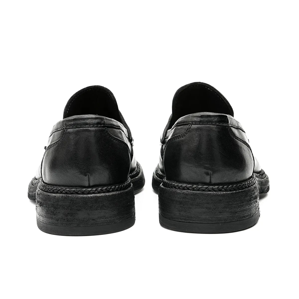 Rear View of Model 82807 Black Horsehide Loafers with Professional Mid-Heel and Thick Sole