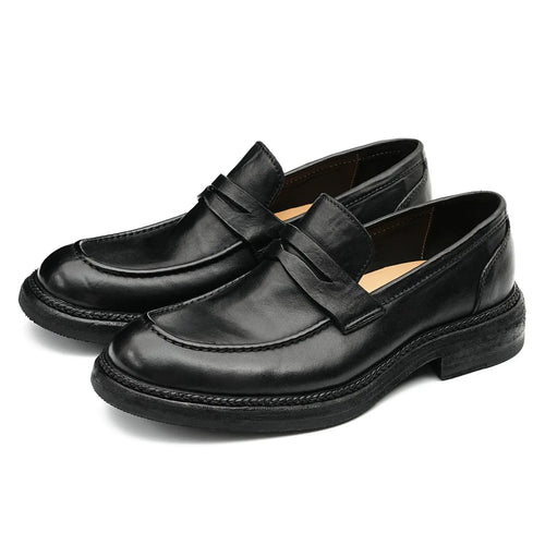 Side Angle of Model 82807 Black Horsehide Leather Loafers with Hand-Finished Vintage Patina