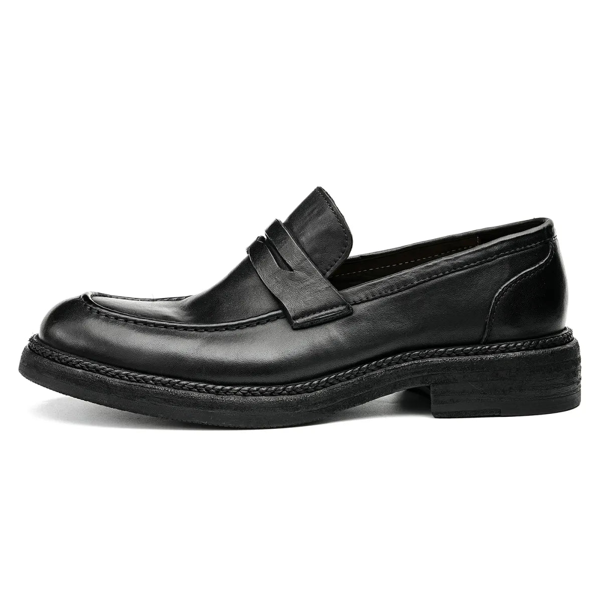 Side Profile of Model 82807 Black Slip-on Loafers - Goodyear Welted Construction