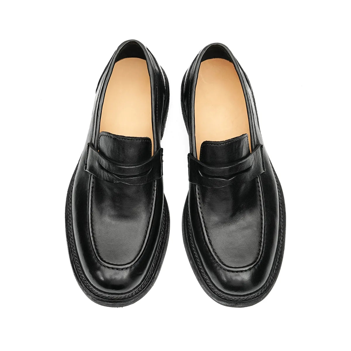 Top View of Model 82807 Black Horsehide Loafers highlighting the Classic Round-Toe Design