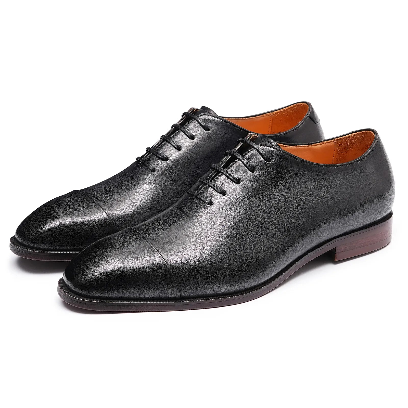 Model 68882 modern square-toe Oxford shoes in blackish grey, featuring hand-burnished top grain cowhide leather.