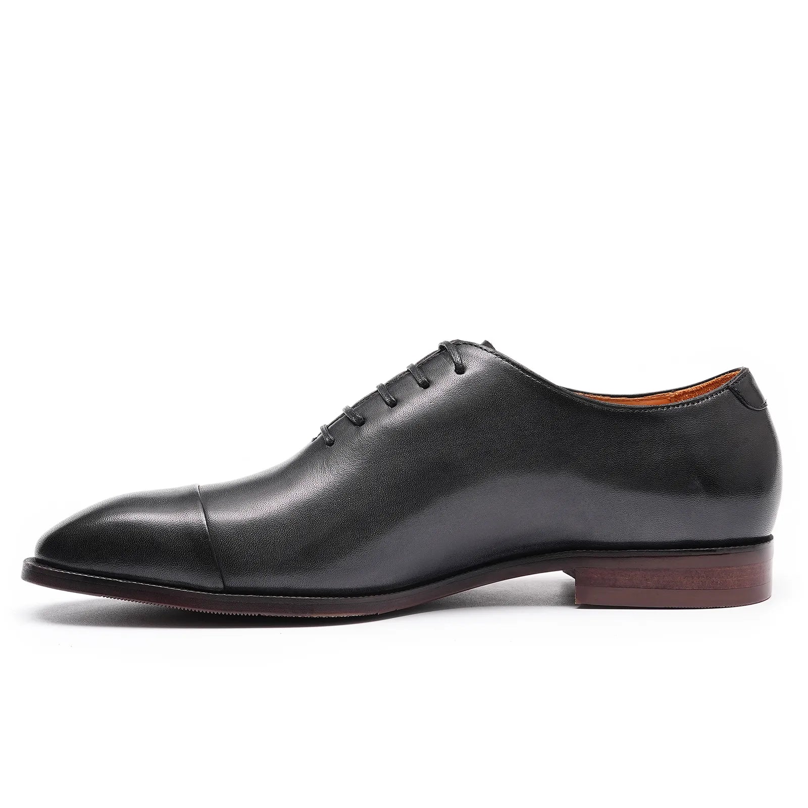 Profile view of 68882 blackish grey business oxfords, showcasing the refined low-heel silhouette and sleek professional design.