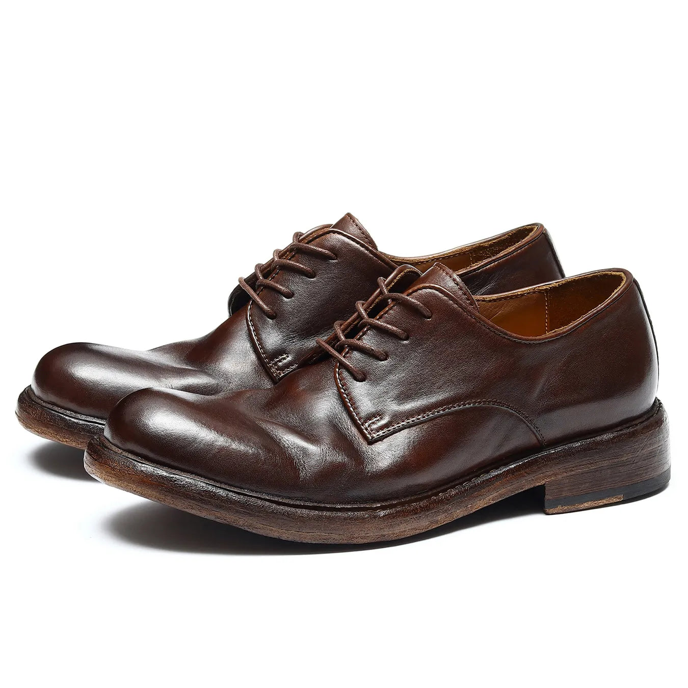 Side angle view of the Siwei-82710 brown Goodyear welted Derby shoe, featuring robust construction.