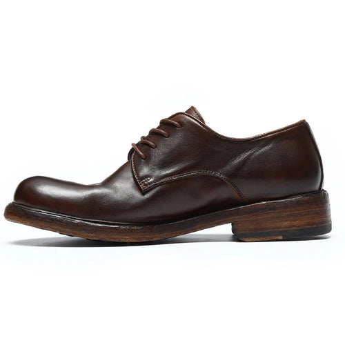 Full side profile of the Siwei-82710 brown vintage-style Derby shoe in premium grain leather.