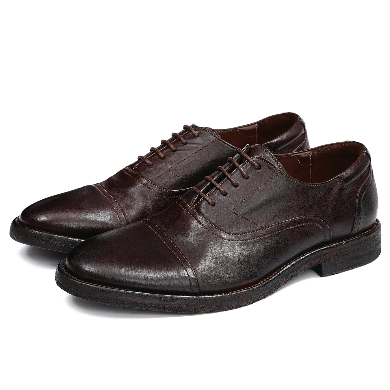 Model 82802 Coffee Brown Horsehide Leather Goodyear Welted Oxford Shoes - Side View