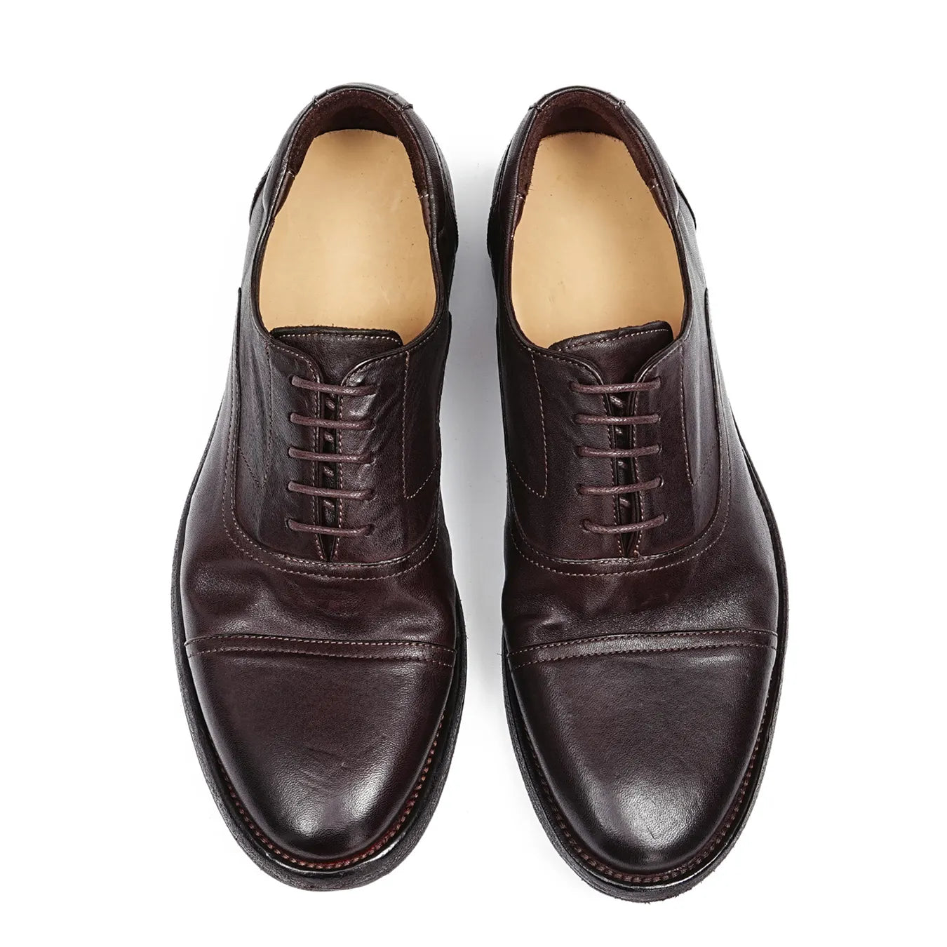 Top View of Model 82802 Coffee Brown Oxford Shoes with Genuine Top Grain Cowhide Insole goodyear