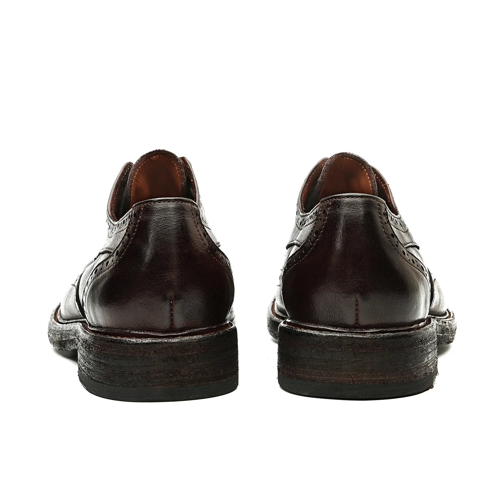 Rear View of Model 82803 Dark Brown Brogue Oxford Shoes showcasing Durable Construction