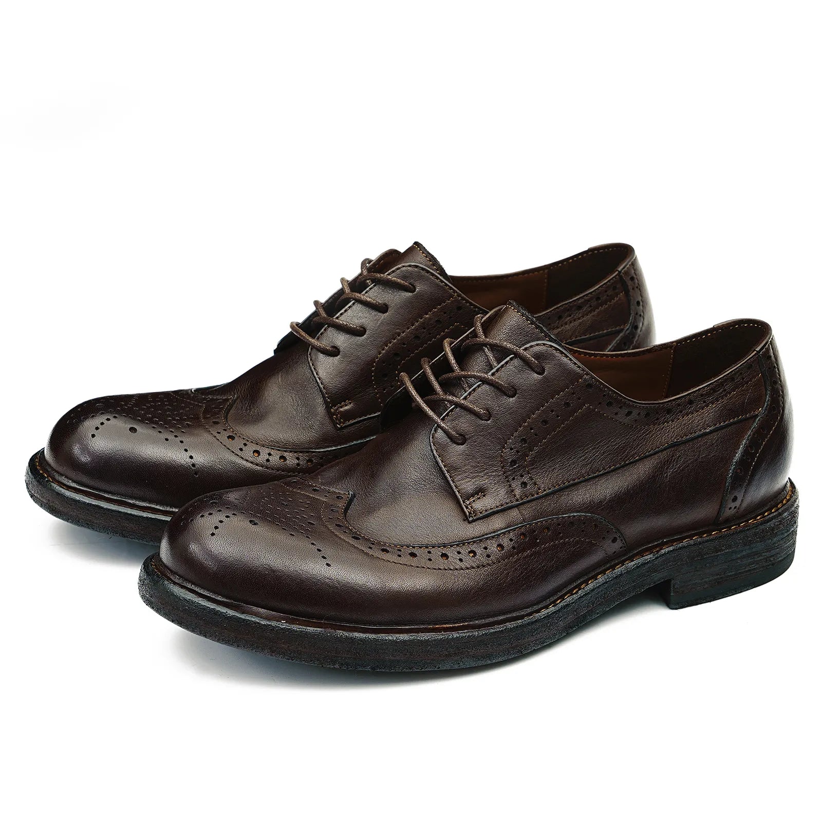 Side Angle of Model 82803 Dark Brown Hand-Finished Brogues with Vintage Patina