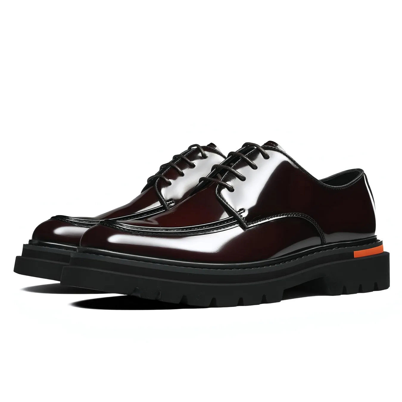 66306 Men's Dark Brown Premium Leather Derby Shoes, British Style Side Angle View