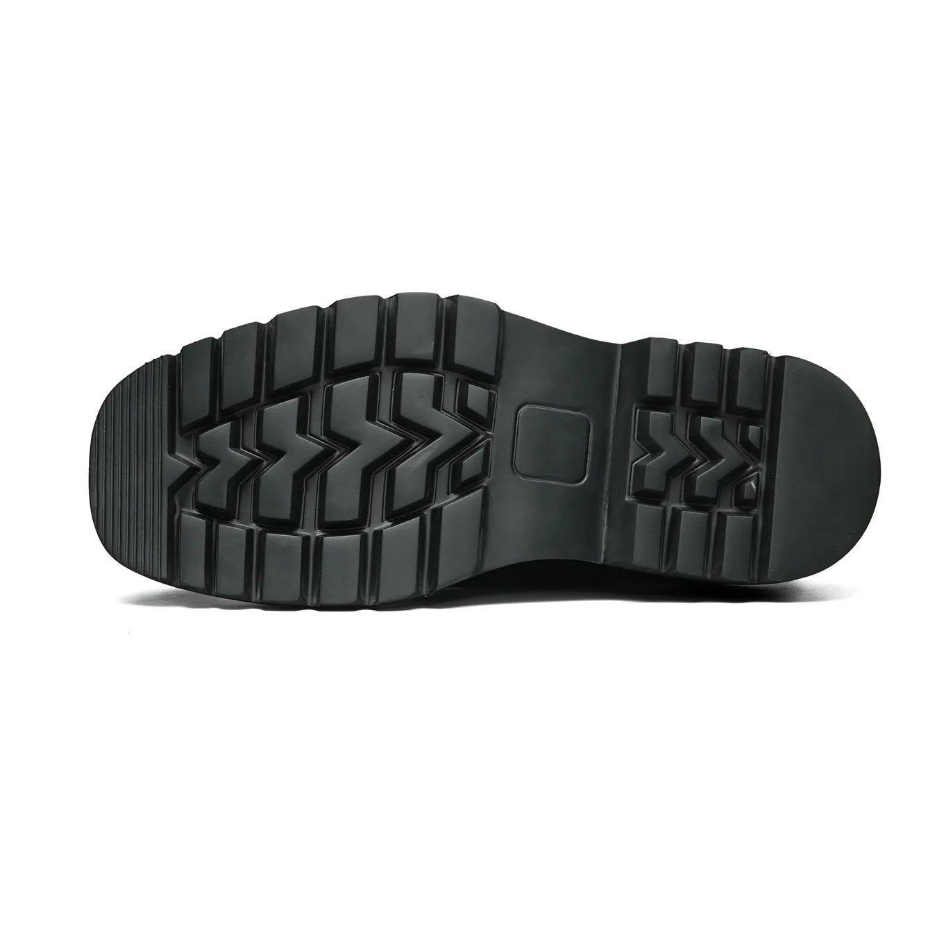 Detailed view of the lightweight foam rubber outsole on Model 66307 dark brown chunky derbies for shock absorption.