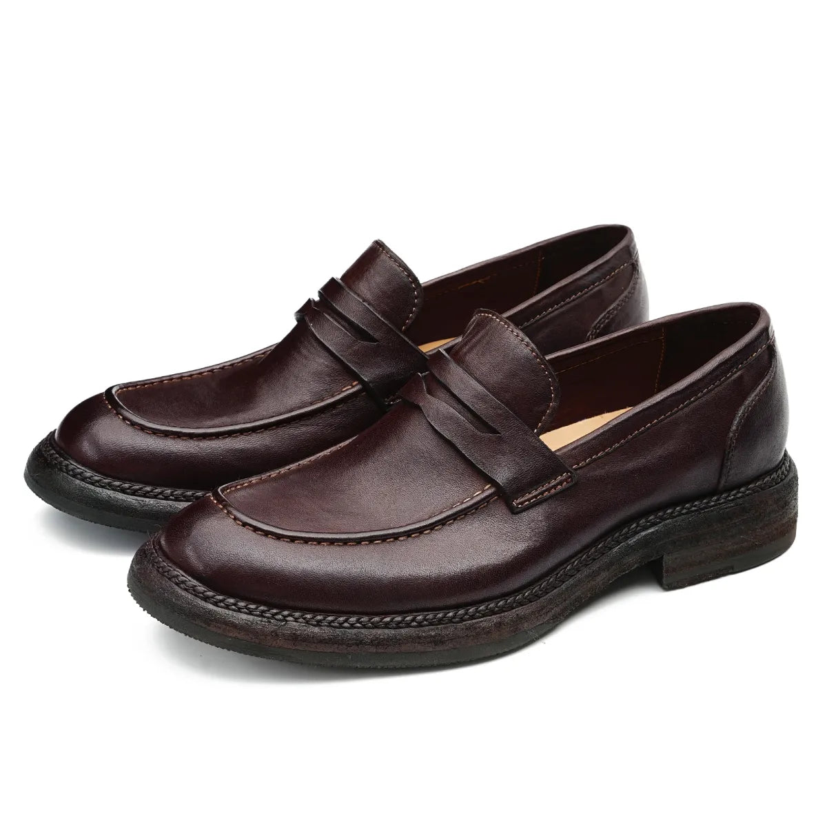 Side Angle of Model 82807 Dark Brown Horsehide Loafers for South African Business Casual