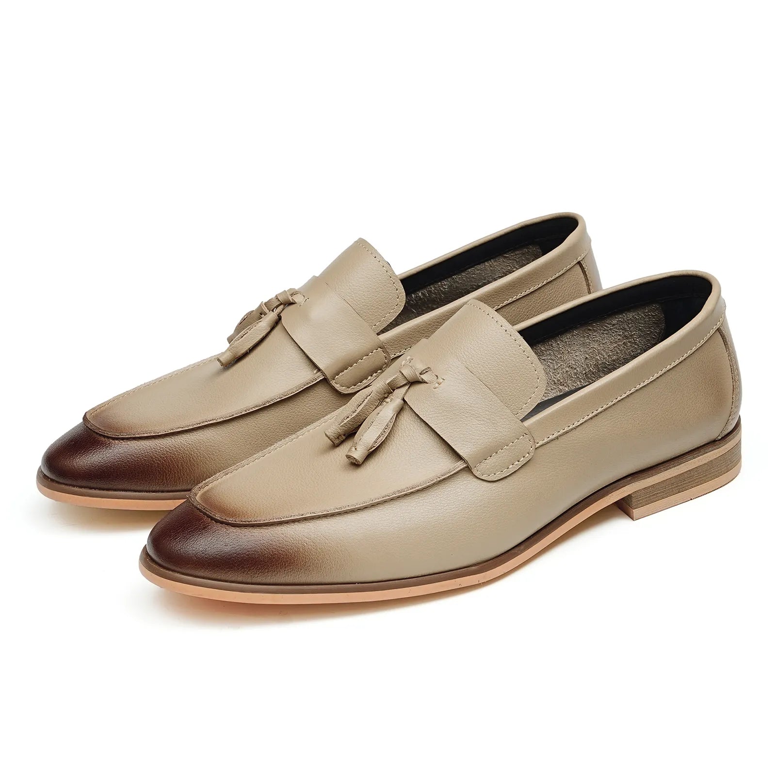 23720 Men's Light Gray Leather Loafers, British Style Side Angle View